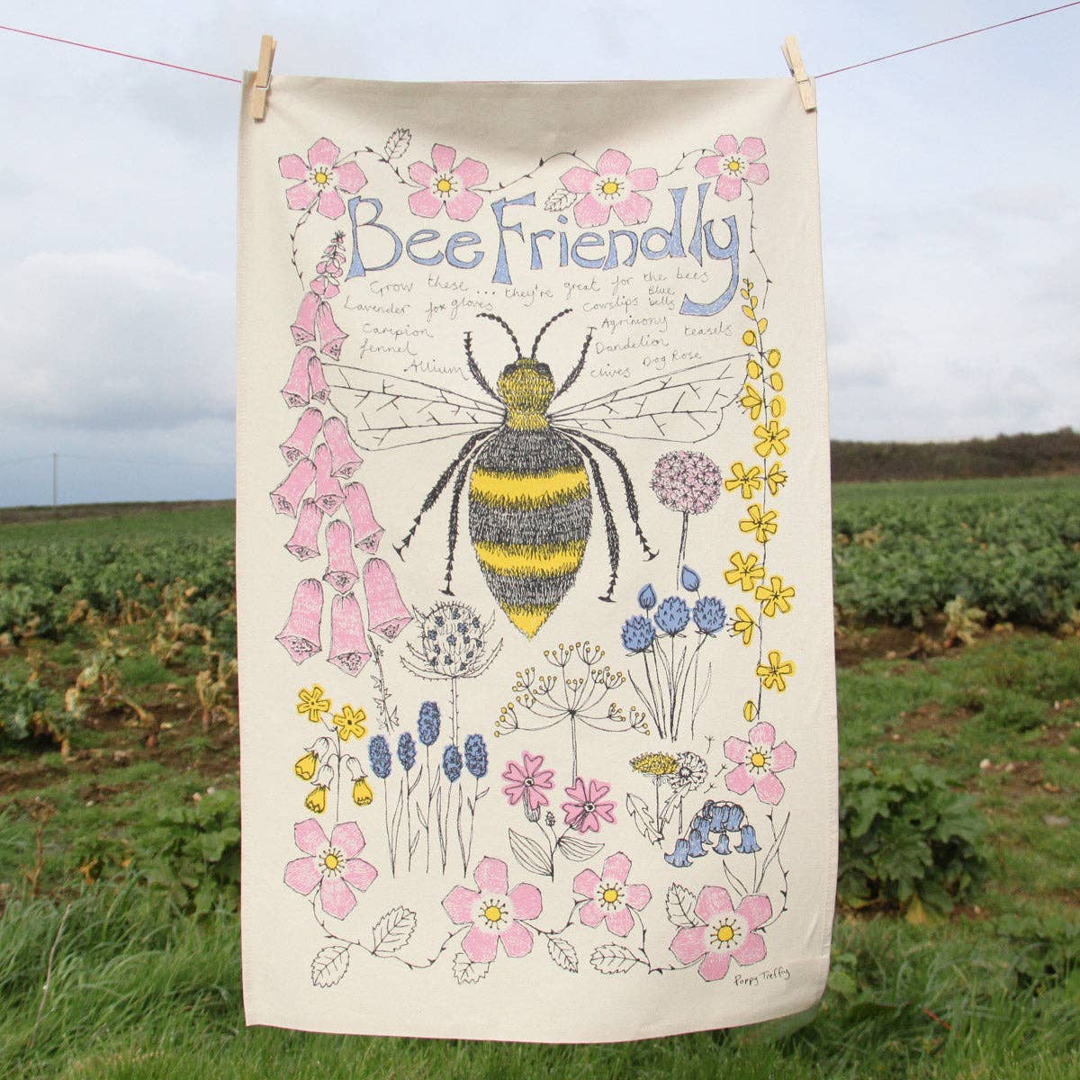 Bee friendly tea towel