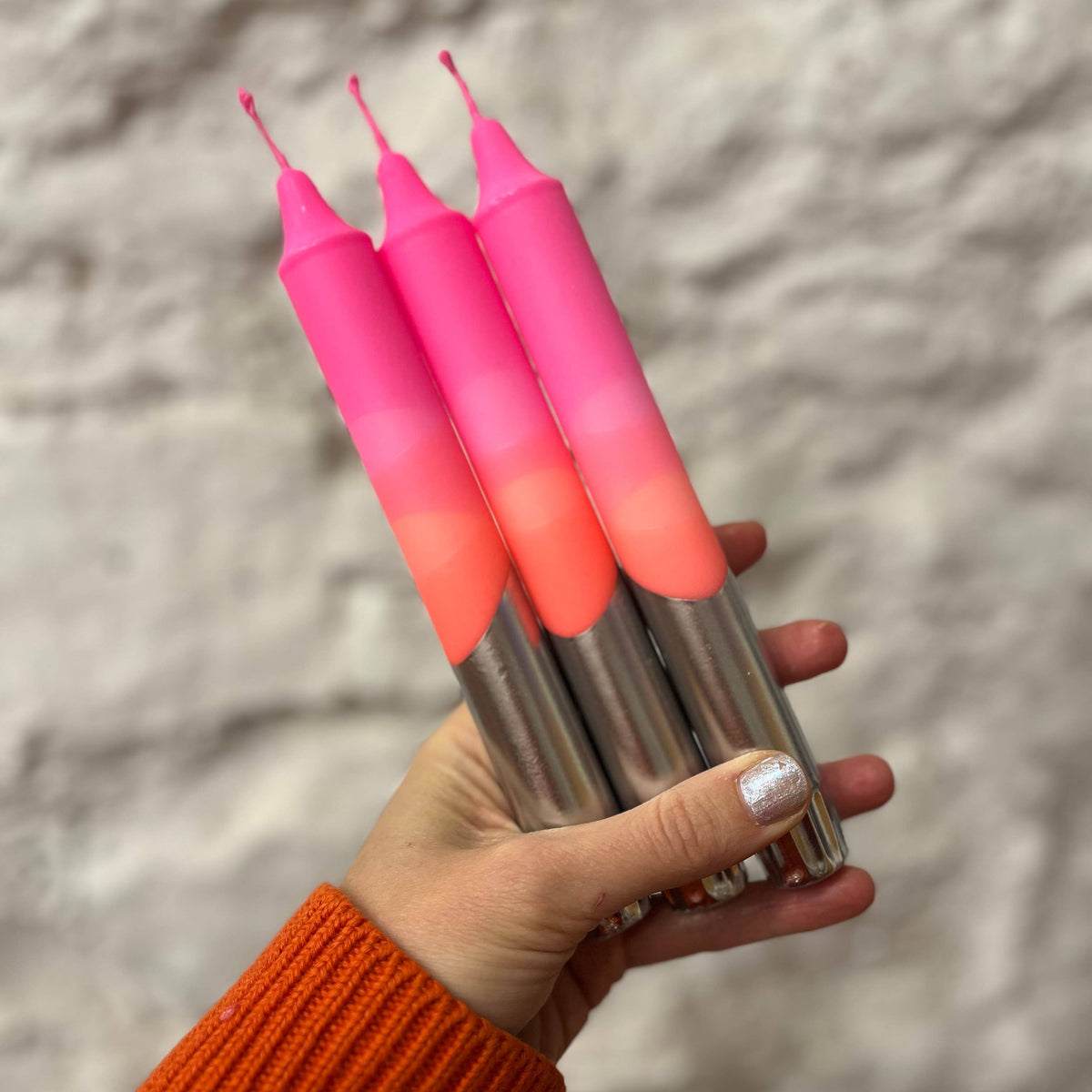 Neon Ombre Taper Candle With Silver Dip