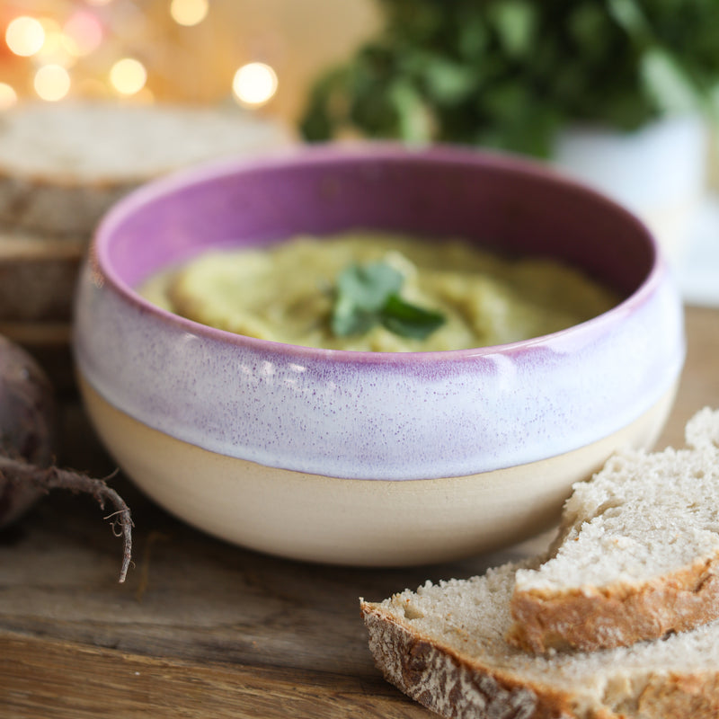 purple ceramic soup bowl from Glosters.