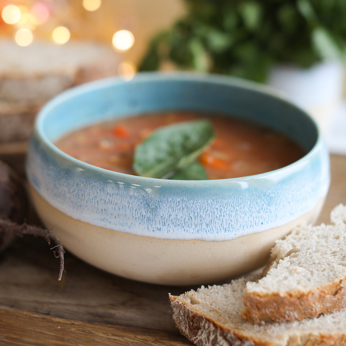 Blue ceramic soup bowl from Glosters.