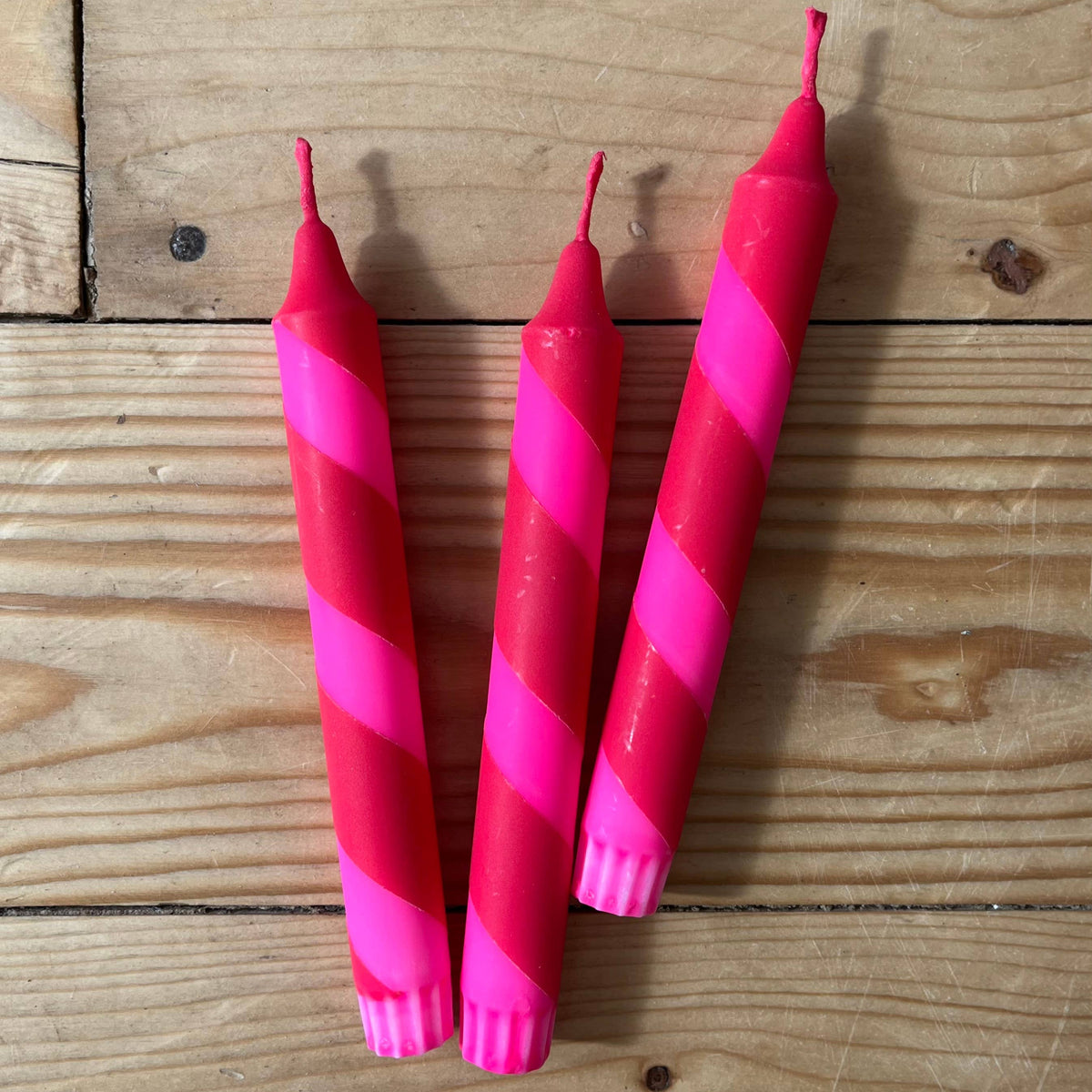 Neon Pink and Red Helter Skelter Taper Candle