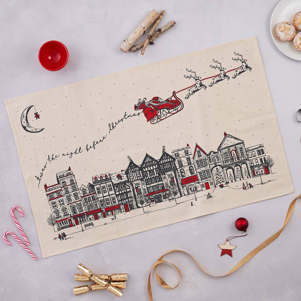 Santa's Sleigh Christmas Tea Towel